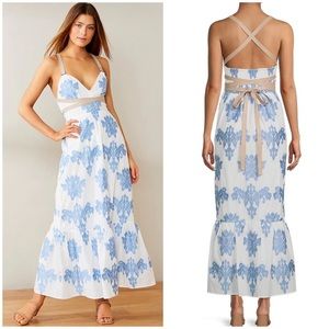 A Loves A Embroidered Voile V-Neck Vegan Leather Tie Strap Tiered Maxi Dress NWT